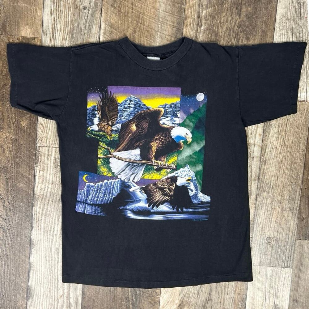 Vintage 80s 90s Eagle Sunrise Sportswear Black T-Shirt Single Stitch